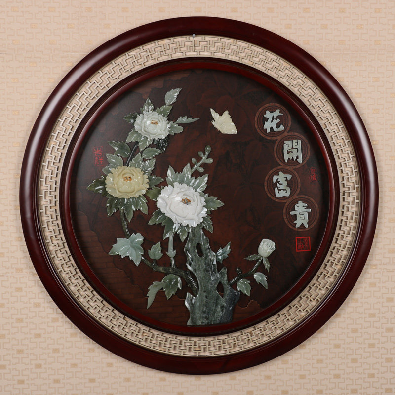 玉石画玉雕挂画 客厅 餐厅 装饰走廊餐厅玄关挂画实木木雕装饰画