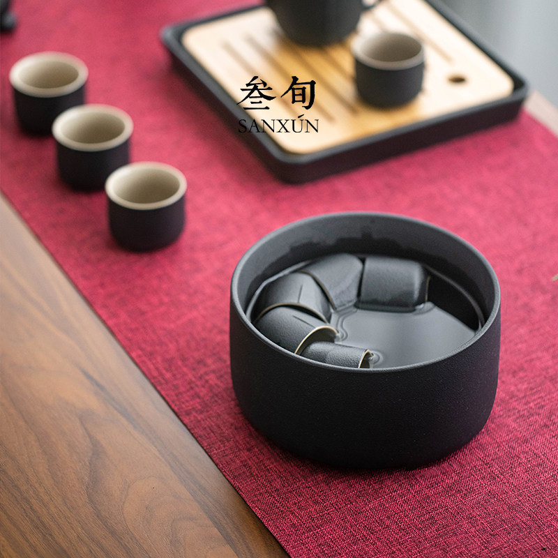 叁旬 黑陶茶洗大号杯洗笔洗家用陶瓷水盂茶渣缸日式禅意茶具配件