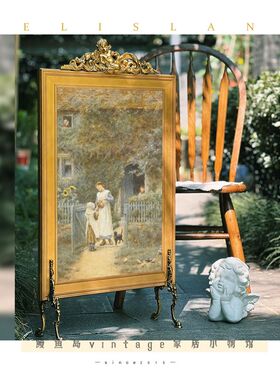 中古实木鎏金天使装饰复古装饰画沙发客厅小众欧式黄铜架屏风摆件