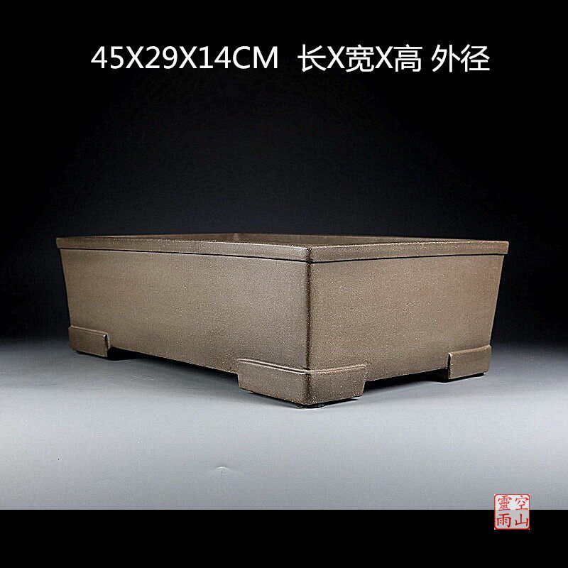 传统宜兴紫砂精品花盆 全手工仿古马槽长方 乌泥透气腊梅松柏盆景