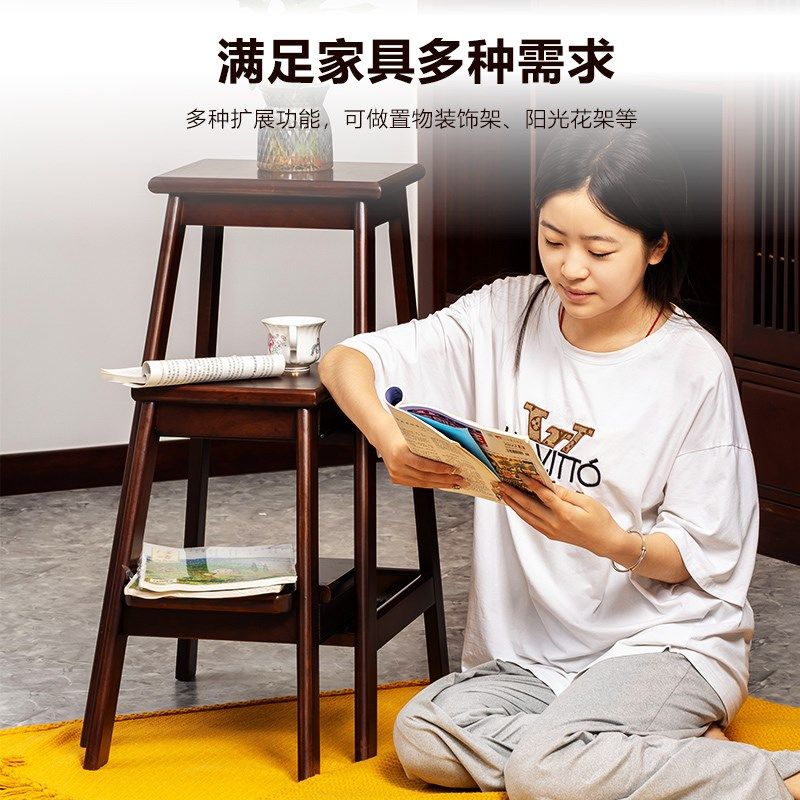 实木家用多功能梯凳子可伸缩折叠置物架两用厨房三步梯踩脚爬高凳