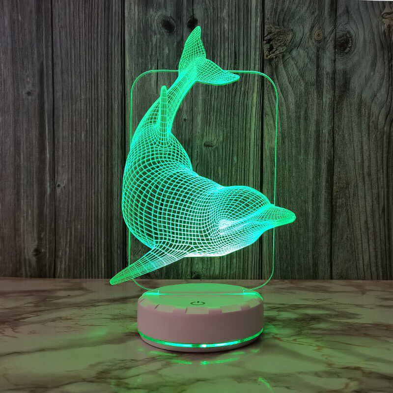 海豚3d小夜灯七彩桌面摆件装饰台灯酒吧桌灯电竞房氛围灯创意礼品
