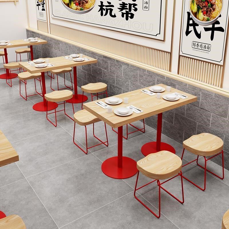 实木铁艺商用奶茶店红色国朝汉堡小吃店麻辣烫面馆餐饮方形桌椅子