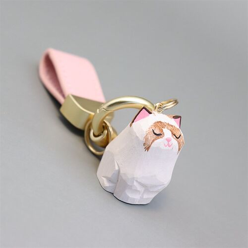 手工木雕猫咪钥匙扣可爱哈士奇柴犬橘猫汽车钥匙挂件小狗书包挂饰
