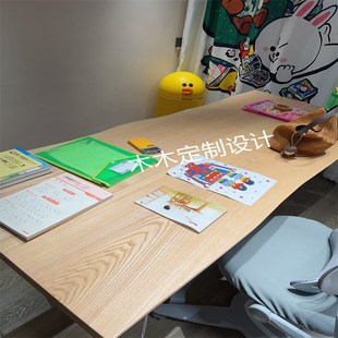 轻奢亚克力白蜡木餐桌家用实木书桌工作台悬浮创意办公桌极简桌子