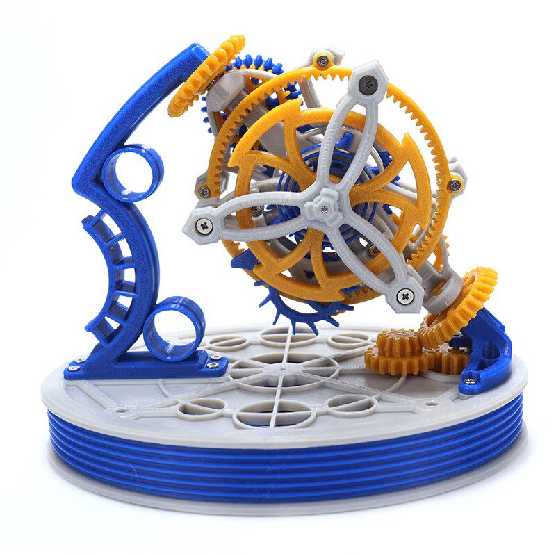 双轴陀飞轮模型金属发条动力3D打印摆钟机械原理桌面摆件齿轮艺术