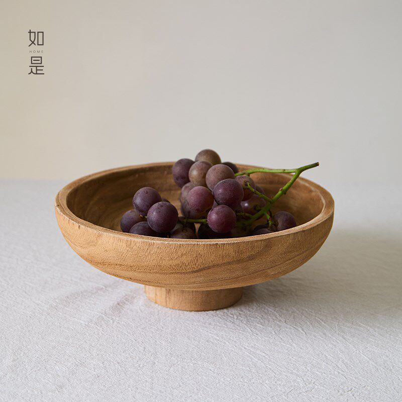 如是/圆形侘寂风木质果盘实木托盘家用零食干果盘民宿水果盘摆件