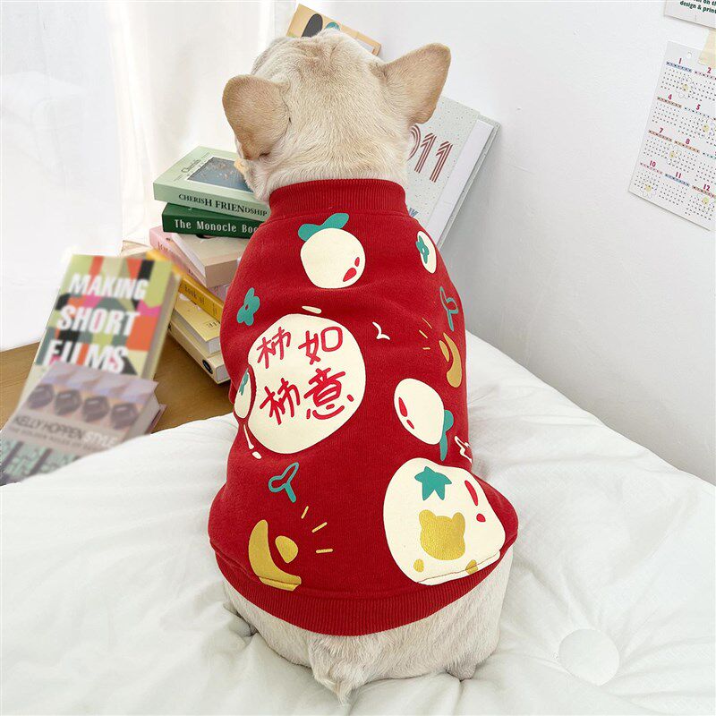 法斗衣服巴哥新年衣服加绒宠物狗狗比熊柯基柴犬过年卫衣喜庆保暖