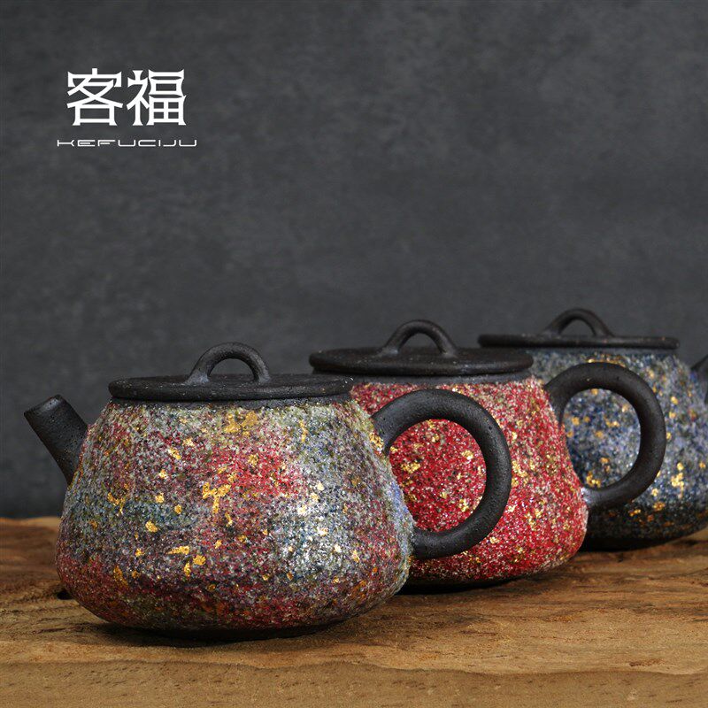 客福日式岩矿茶壶高越纯手工铁胎泡茶器家用功夫茶具创意球孔单壶