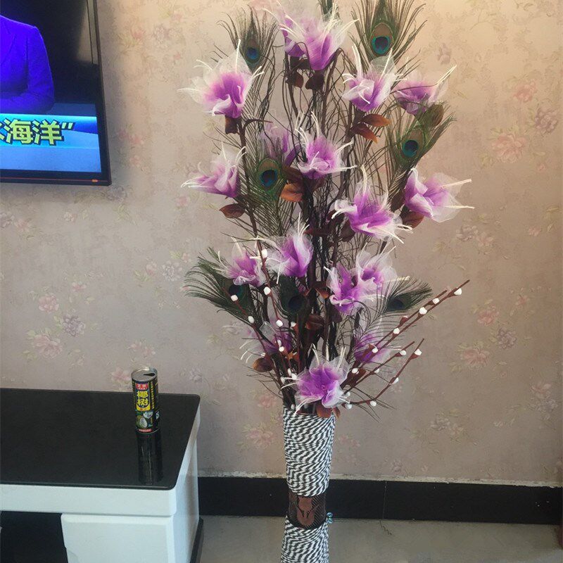 叶脉花 干花 客厅玄关落地花 装饰树枝 曲柳天然孔雀毛叶脉百合