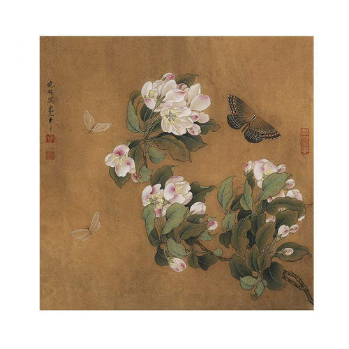 海棠蛱蝶图中式复古小众客厅装饰画日式挂画沙发背景墙乔迁送礼壁