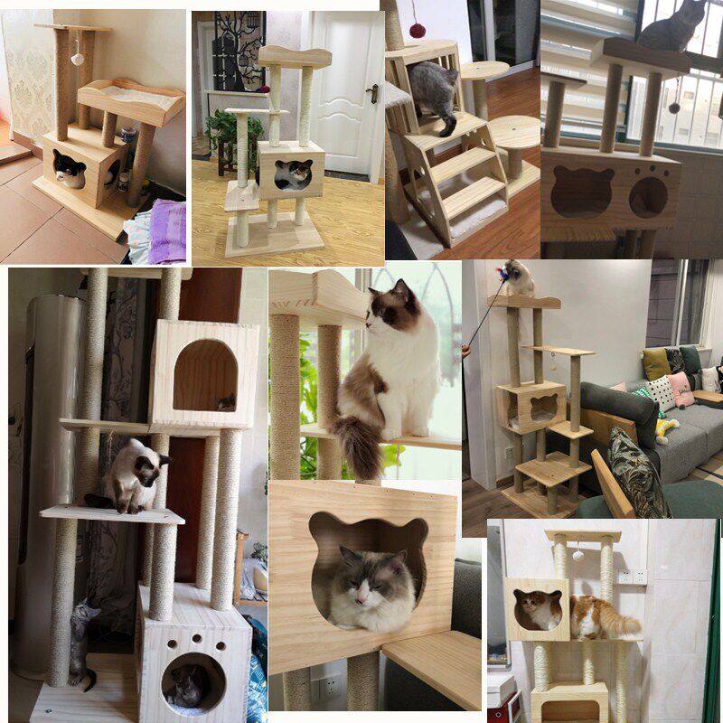 松木实木猫爬架猫窝猫树大型小型麻绳多层爬架猫跳台猫抓柱猫玩具