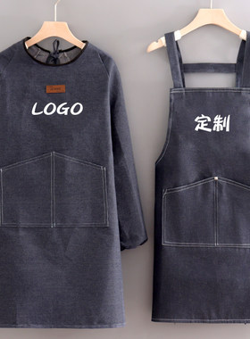 简约牛仔工作服围裙女罩衣加厚耐磨工装定制防污男士防油工厂干活