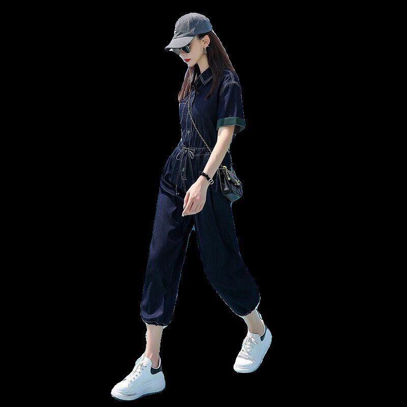 牛仔工装连体裤衣服女套装夏季薄款高级感小个子宽松显瘦一整套潮