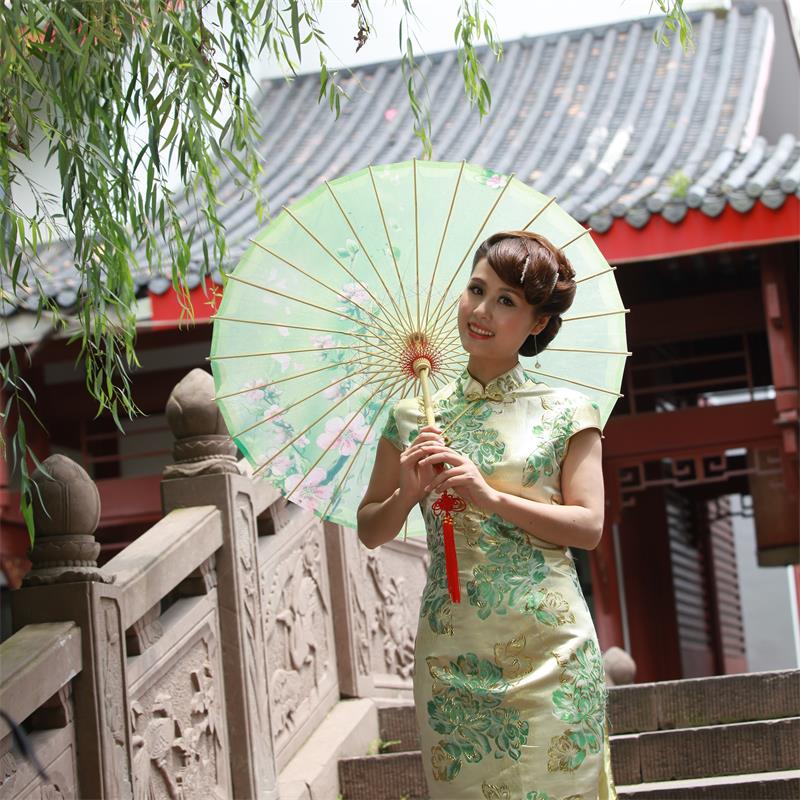 非遗手工油纸伞防雨防晒古风汉服古典古代舞蹈专用道具绿色茉莉花