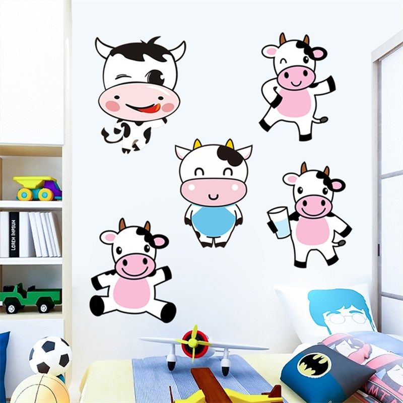 卡通奶牛墙贴画宝宝儿童房间卧室床头幼儿园墙面装饰壁纸贴画贴图