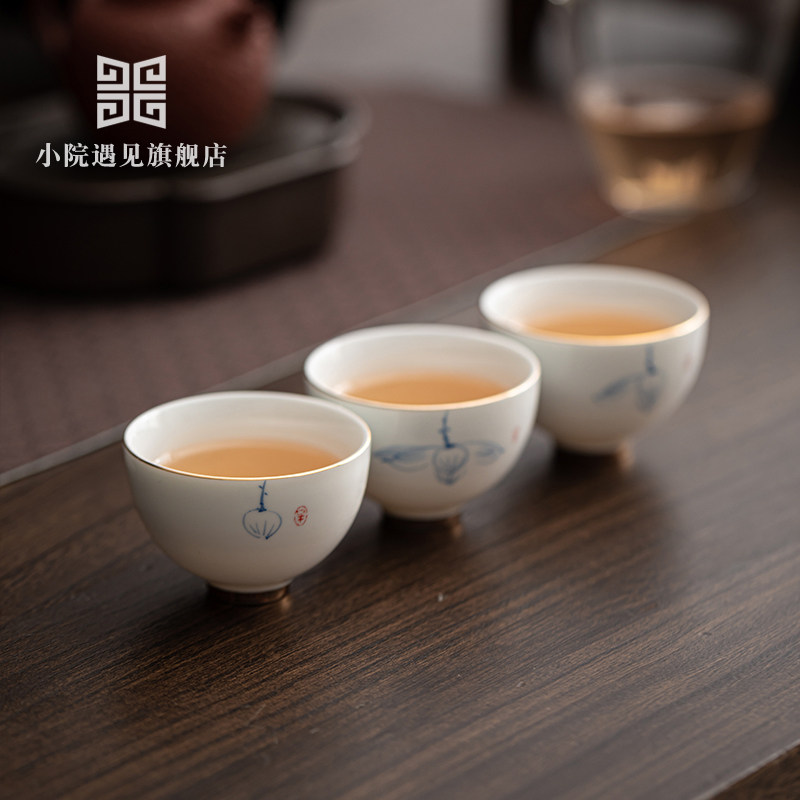 陶瓷釉下彩功夫茶具手绘莲花茶杯套装送老师企业商务随手礼品定制
