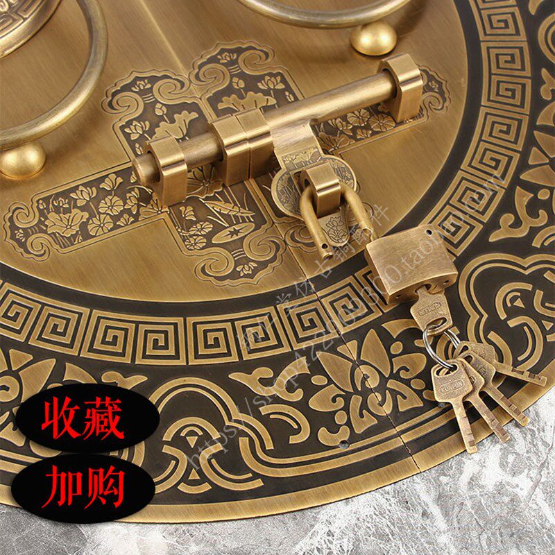 新中式仿古纯铜大门插销兽头麒麟头门环铜拉手古典别墅木门门把手