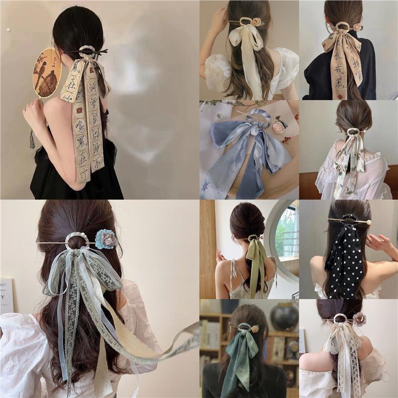 新中式发带盘发绑后压头饰发簪女简约汉服古风现代飘带簪子千字文