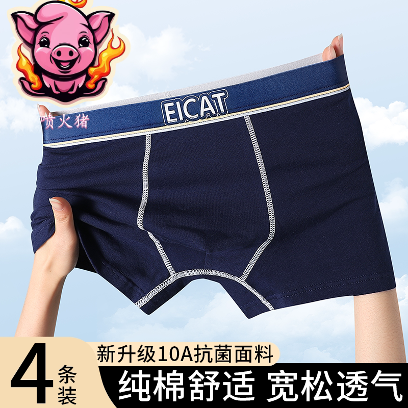 喷火猪青少年内裤男童中大童纯棉平角初高中学生发育期胖童四角裤