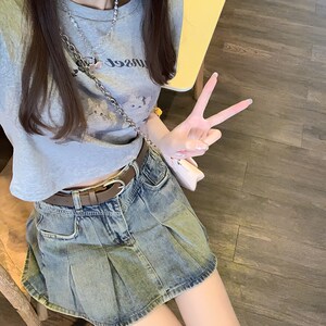 【翻斗花园日记】高腰牛仔半身裙女设计感A字短裙百褶裙夏季复古