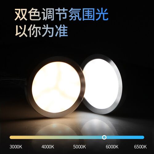 超薄12v橱柜灯双色遥控调光调色衣柜展柜酒柜房车明装LED灯小圆灯