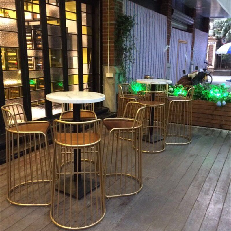 北欧铁艺金色吧台椅镂空椅创意个性餐椅简约户外洽谈椅工业风椅子