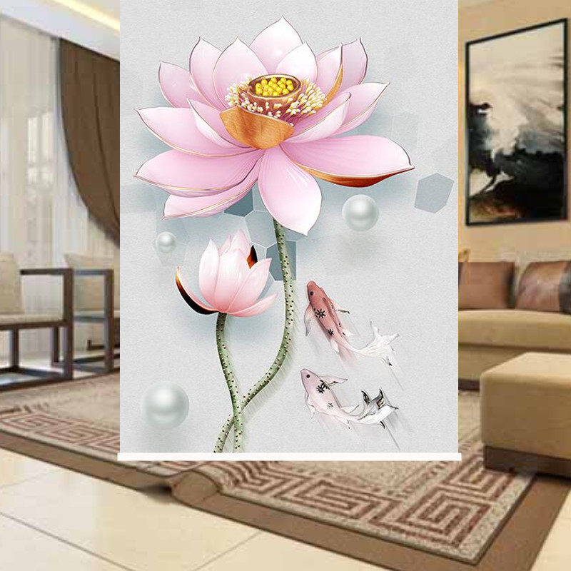 厨房防油卫生间窗帘防水卷帘升降遮阳隔热防晒拉帘3D立体莲花荷花
