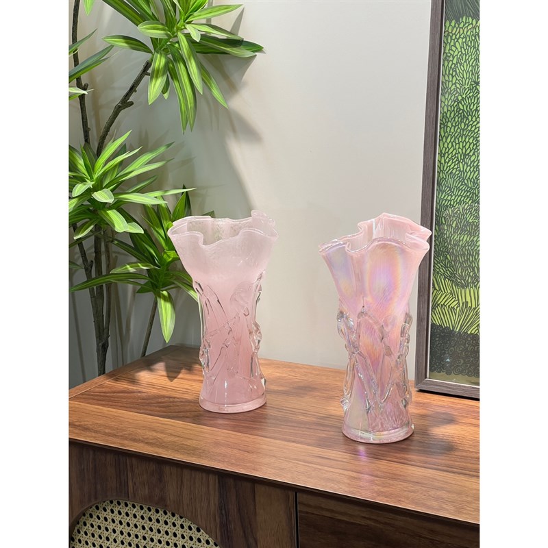 小山园樱花系列  粉色花瓣琉璃花瓶复古vintage玄关摆件桌面摆件