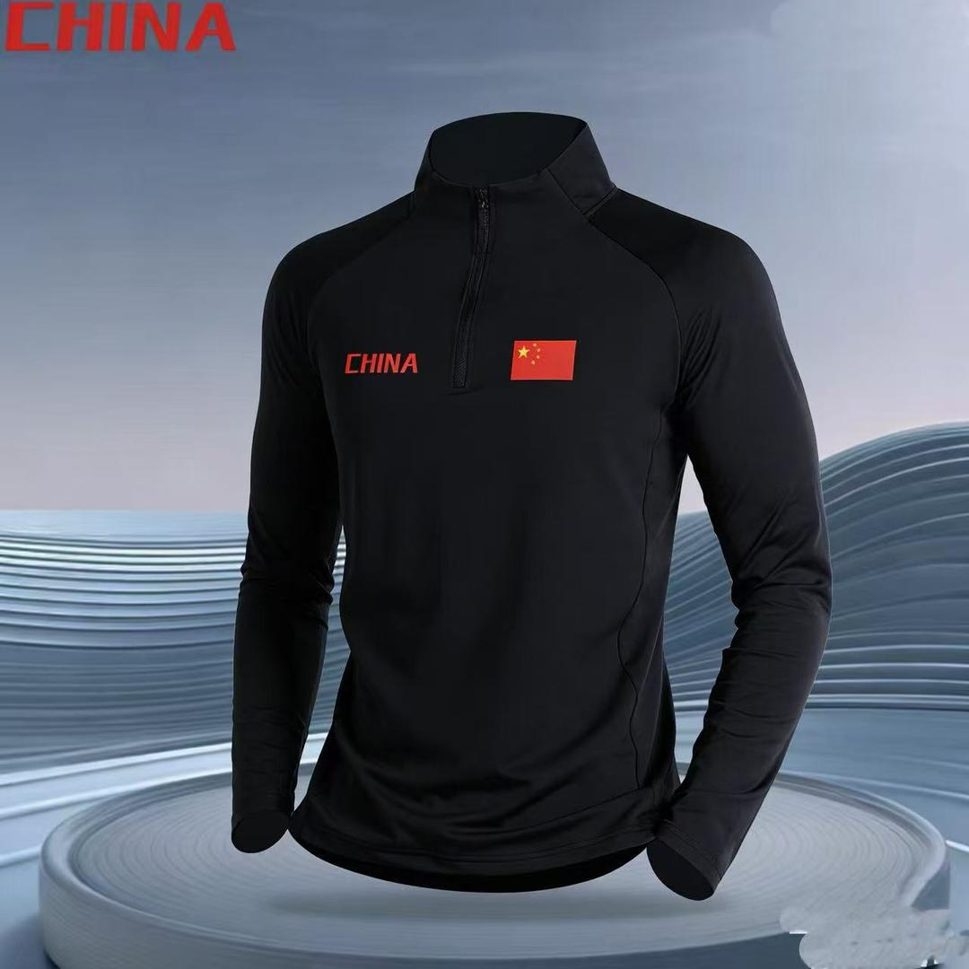 新款中国队CHINA户外运动服跑步速干立领训练服半拉链长袖训练服