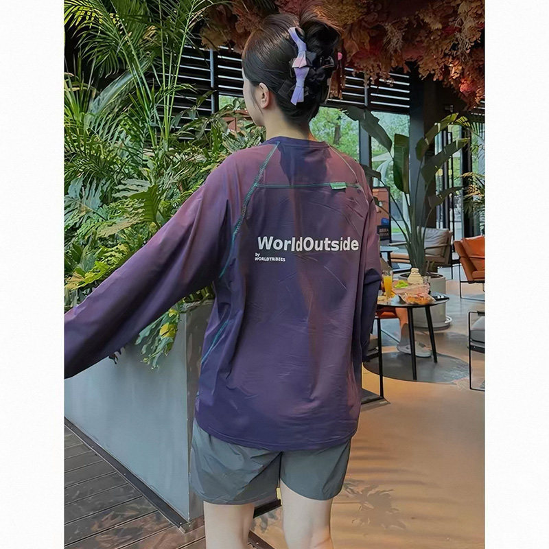 葡萄紫色速干防晒长袖T恤男款秋季吸汗运动骑行服户外跑步网球服