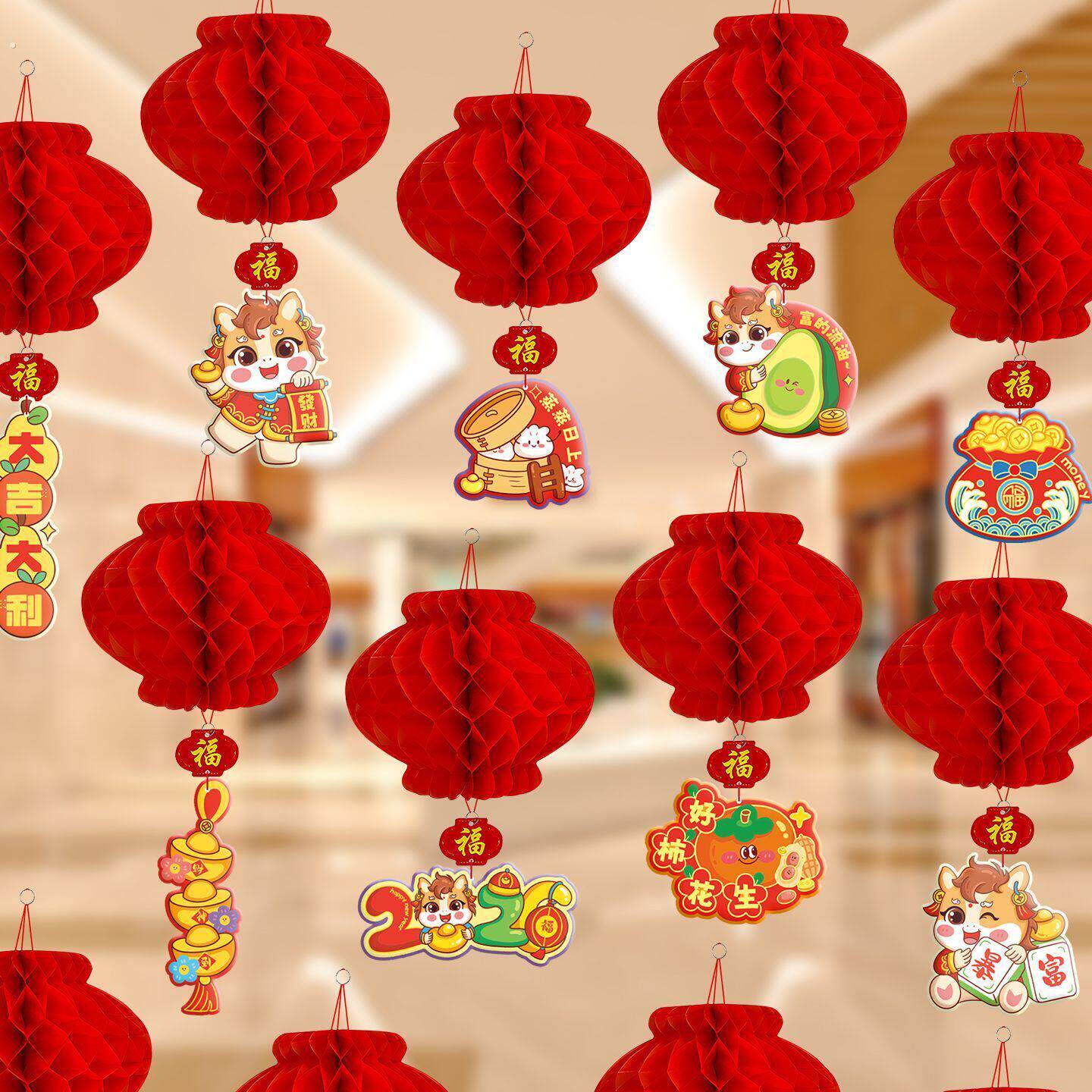 大红灯笼小纸灯笼新年挂饰结婚塑纸灯笼商场布置春节加厚纸灯笼