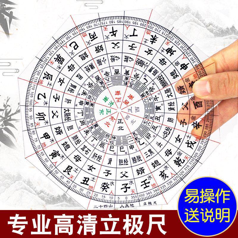 二十四山人天地立极尺专业户型布局测量透明罗盘八边形24山定位仪