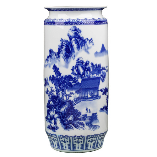青花粉彩陶瓷花瓶摆件客厅插花大号中式酒柜玄关博古架装饰品瓷器