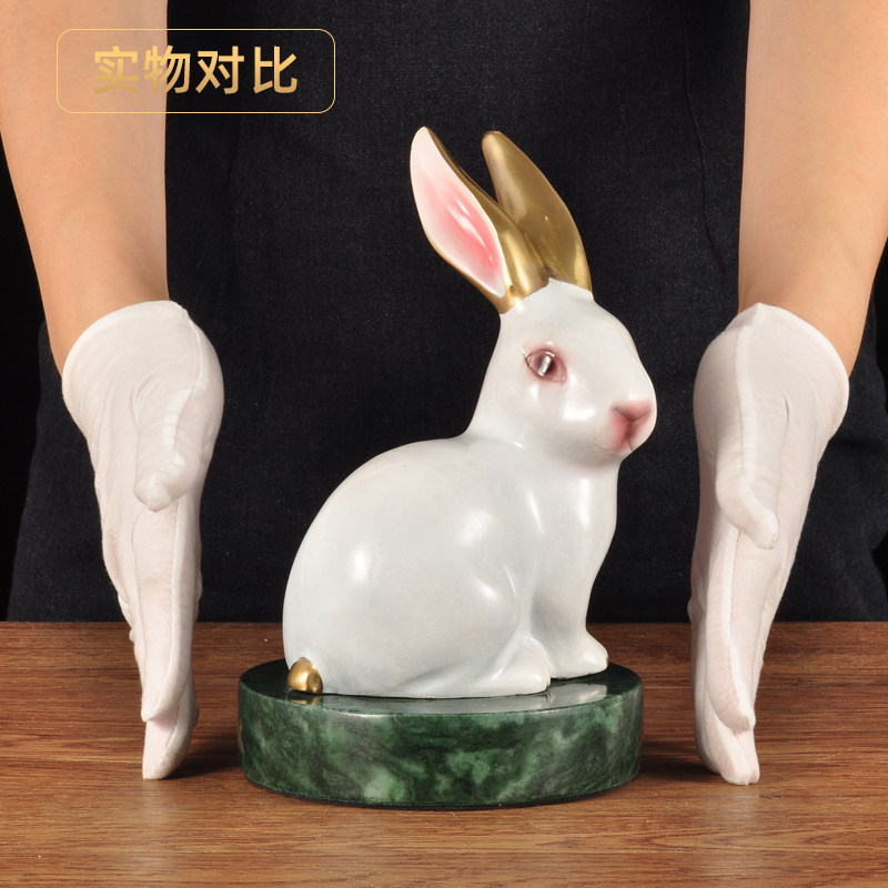 彩铜福兔摆件生肖兔中式摆设家居客厅电视柜装饰品乔迁开业礼品