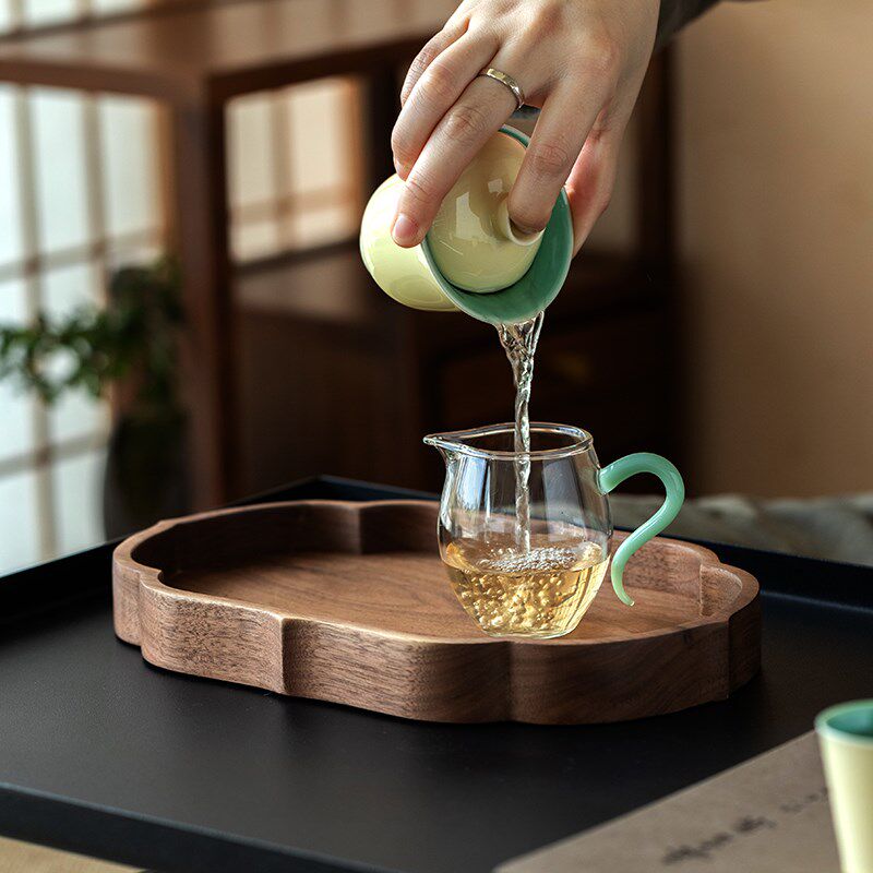 北美黑胡桃木莲花形实木壶承壶托茶壶底座隔热垫收纳茶盘托盘茶具