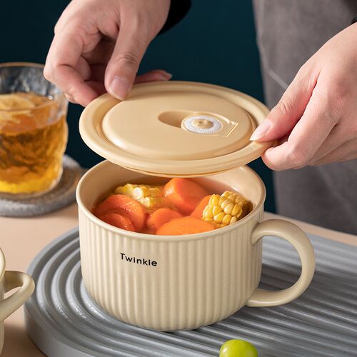 家用陶瓷泡面杯带盖子泡面碗宿舍用学生可微波吃饭碗汤碗方便面碗
