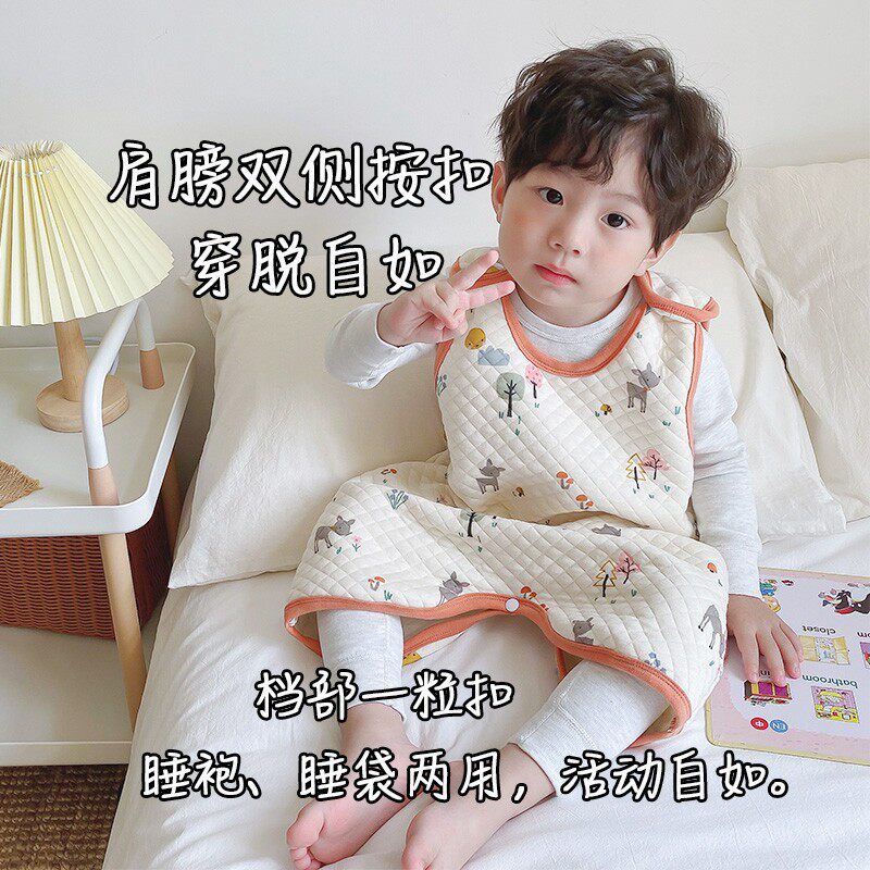 秋冬儿童睡袍保暖宝宝夹棉无袖春秋男童女孩子卡通连体衣宝宝睡袋