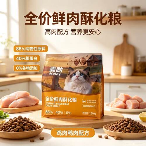 麦励鲜肉酥化88%鸡鹅配方猫粮