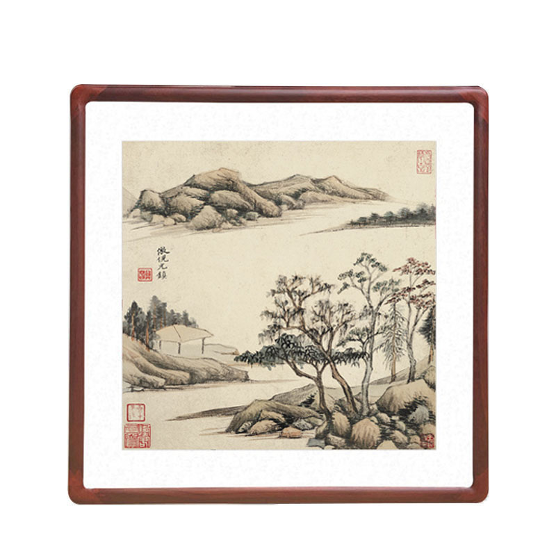 董其昌字画斗方形山水国画新中式客厅玄关带框壁画办公室风景挂画