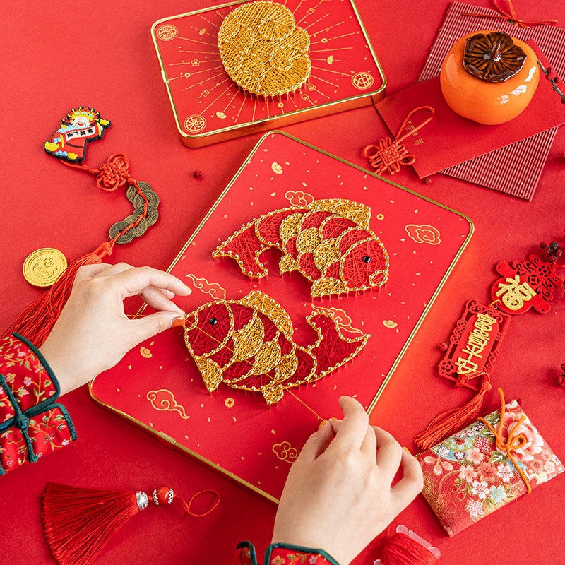 醒狮国潮中国风弦丝画diy绕线画制作材料解闷手工钉子画手作礼物