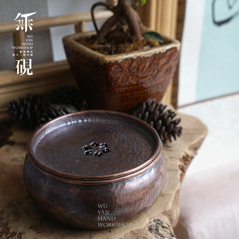 云南手工一片打茶盘 释道纯铜壶承 紫铜茶台建水渣斗功夫茶道