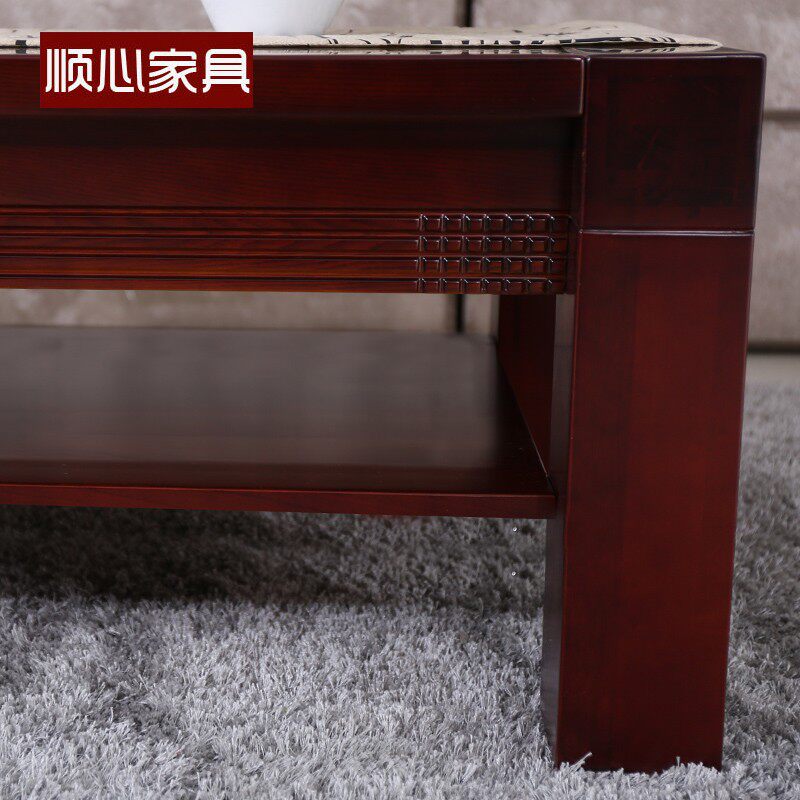 实木茶几水曲柳1.4米双层茶几木头茶桌茶台全实木家具客厅家具