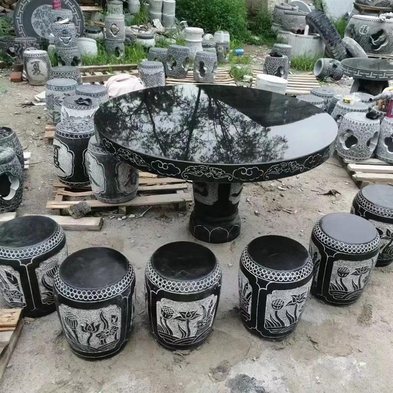 石桌石凳一套庭院花园户外青石石桌仿古圆桌石桌子休闲家用石凳子