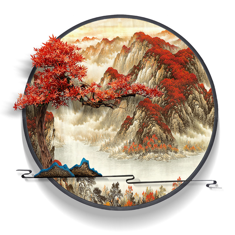新中式客厅电视墙沙发茶室背景灯光装饰画入户门玄关画背景墙挂画
