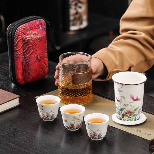 快客杯一壶三杯子耐热玻璃装备便携式旅行茶具套装简约户外泡茶壶