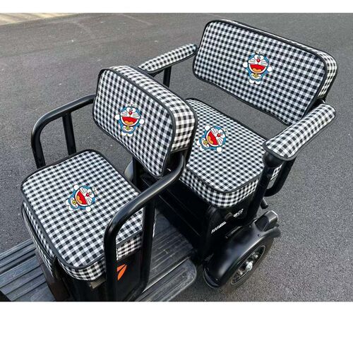 适用艾美达AMD1200DZK-5电动三轮车座套棉麻布艺卡通坐垫四季坐垫