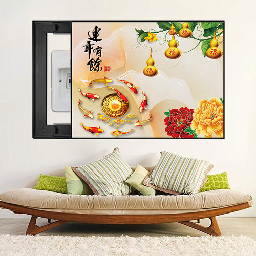 电闸盒装饰画葫芦表箱画牡丹九鱼图电表箱挂画五福临门推拉免打孔