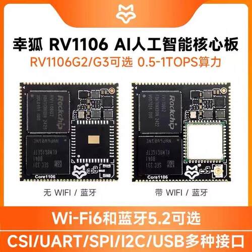 Core1106开发板 0.5/1TOPS算力 RV1106核心板 蓝牙/WiFi