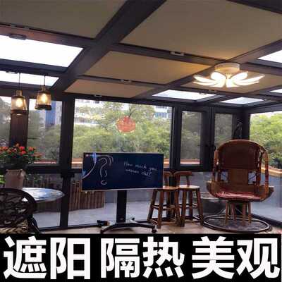 BTV4阳光玻璃房遮阳顶帘手动电动蜂巢帘隔热降温窗帘双层天棚顶帘